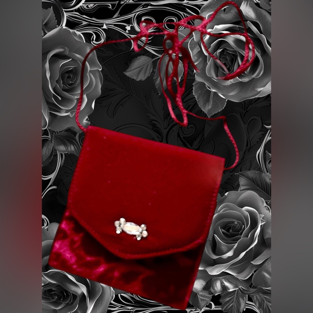 Avon Vintage Maroon Velvet Mini Bag - with Lipstick Holder & Mirror